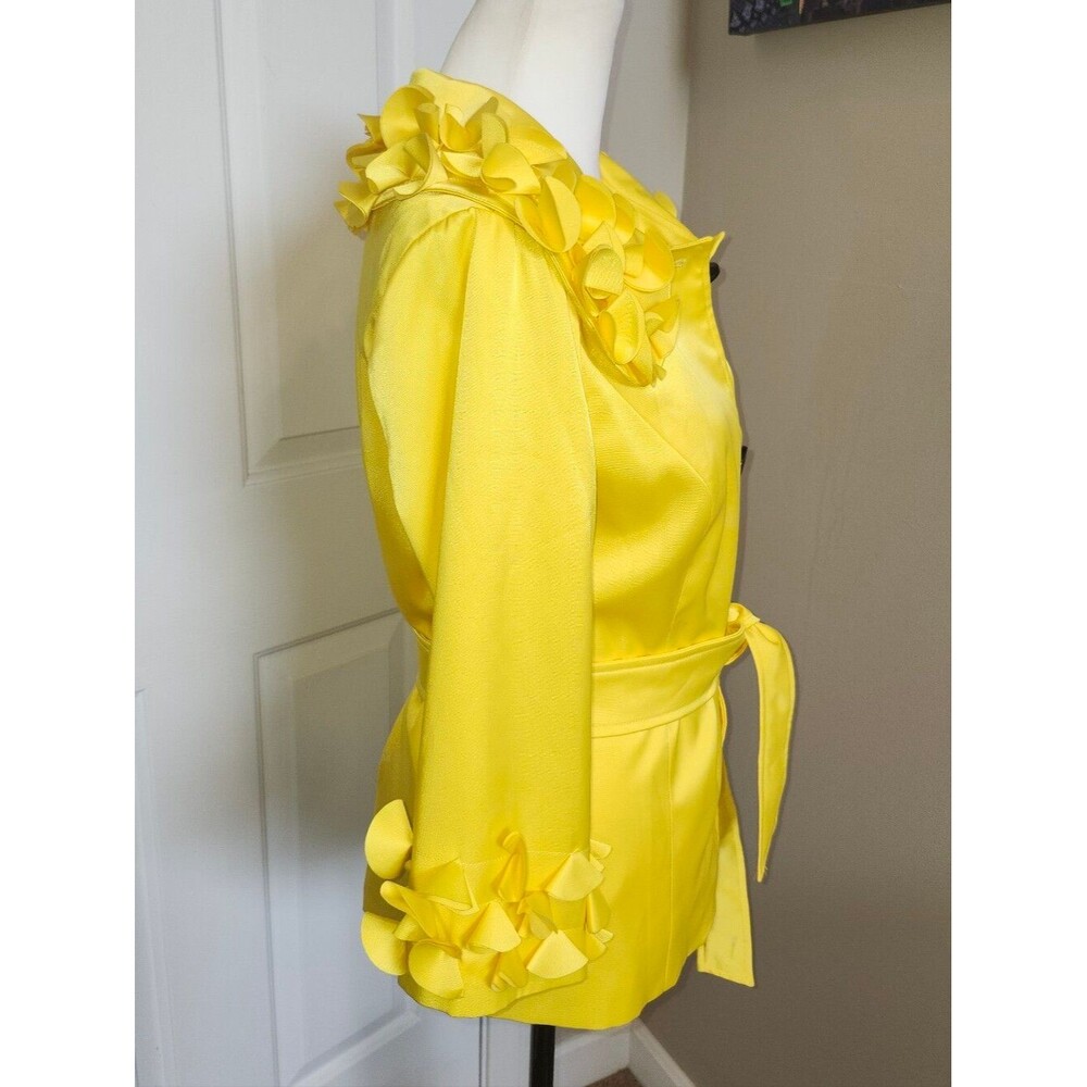 Multiples NWT 3/4 Sleeve Yellow Short Trench, Ruffles Buttons Tie Belt, S - Picture 3 of 11